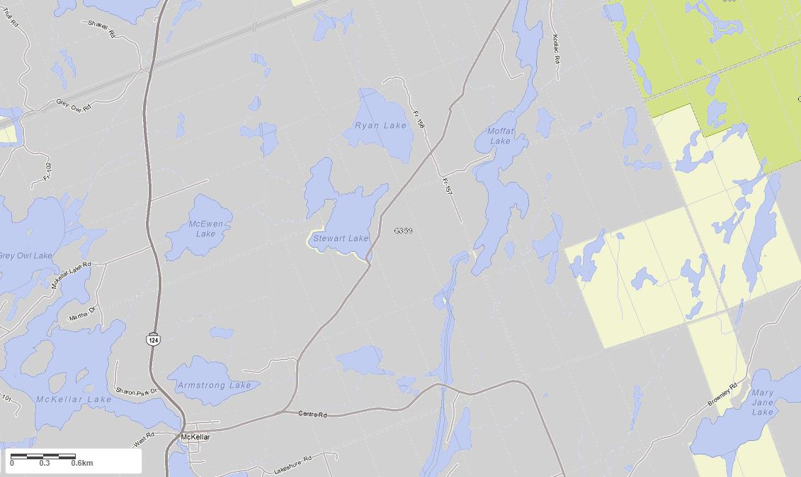 Crown Land Map of McEwen Lake in Municipality of McKellar and the District of Parry Sound